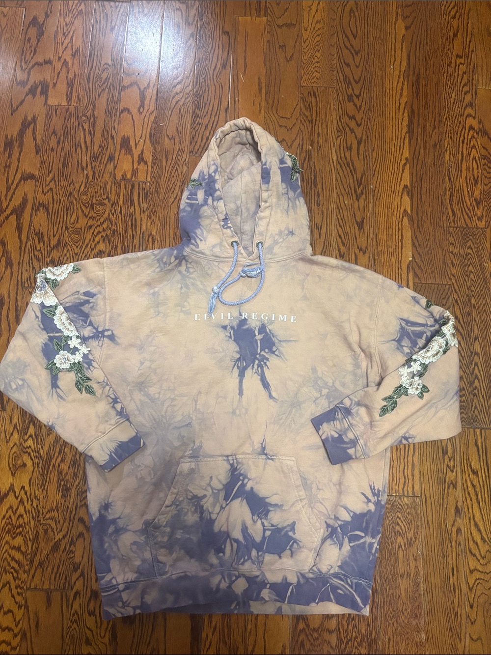 Civil Regime Nude & Purple Hoodie with Floral Design Size: Medium